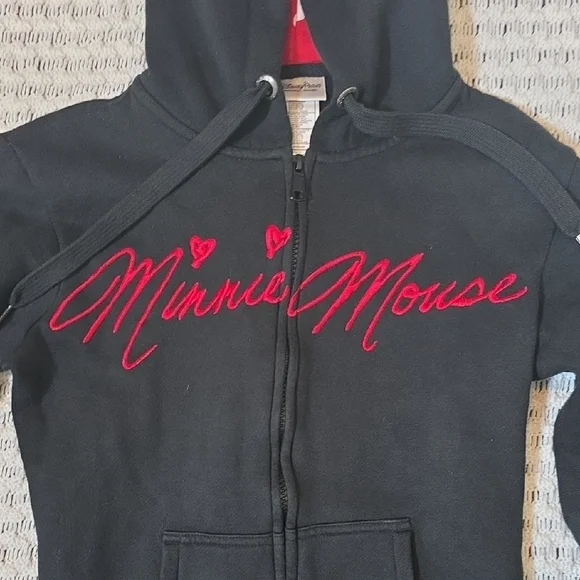 Disney Black Hoodie with Red Minnie Mouse Script and Ear-Detail Hood - Picture 2 of 7